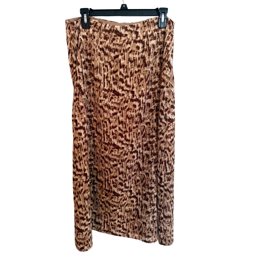 Liz Villager Petite Midi Skirt Sz 12P Brown Abstract Animal Earthcore Print Chic